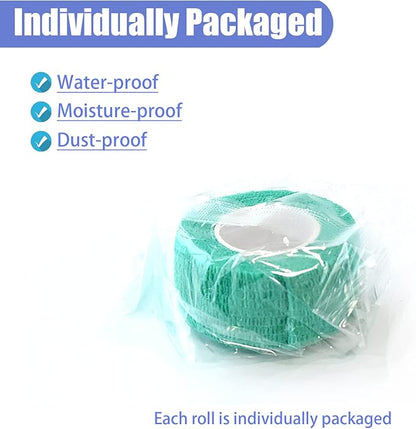 9 Pack 1" x 5 Yards Self Adhesive Bandage Wrap Self Stick Wrap for Ankle, Wrist, Finger, Sports, Breathable Cohesive Vet Tape for Pets (Middle Green)
