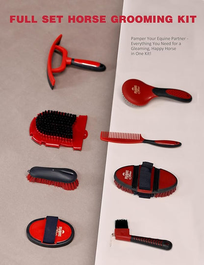 11PCS Horse Grooming Kit Curry Comb Sweat Scraper Horse Bathing Supplies Grooming Tools with Storage Bag Shadowberry