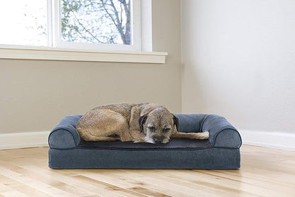 Furhaven Cooling Gel Dog Bed for Medium/Small Dogs w/ Removable Bolsters & Washable Cover, For Dogs Up to 35 lbs - Sherpa & Chenille Sofa - Orion Blue, Medium