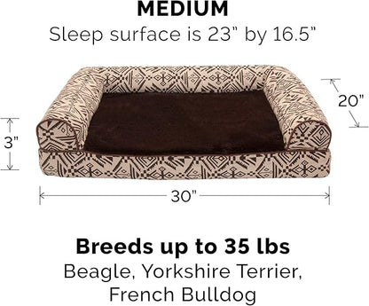 FurHaven Soft, Orthopedic Foam Sofa Dog Bed with Washable & Removable Cover - Plush/Woven - Desert Brown, Dogs Up to 35 lbs - Medium