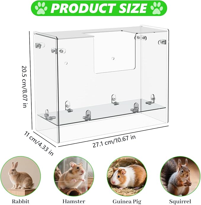 Acrylic Rabbit Hay Feeder with Lid, Transparent Hanging Food Dispenser Hay Feeder for Bunny Rabbits Guinea Pig Cage Chinchillas Hamsters Small Pets and Animals（Medium