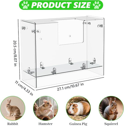 Acrylic Rabbit Hay Feeder with Lid, Transparent Hanging Food Dispenser Hay Feeder for Bunny Rabbits Guinea Pig Cage Chinchillas Hamsters Small Pets and Animals（Medium