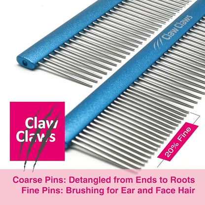7.5" Greyhound Oval Grooming Comb – Blue Aluminum Spine, Stainless Steel Teeth Comb for Long-Haired Dogs & Cats, Removes Mats, Tangles, and Loose Fur – Lightweight for Long Time Deshedding
