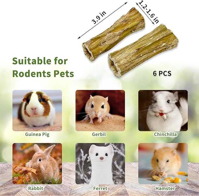 Fhiny Rabbit Chew Toys, 6 PCS 3.9" Natural Papaya Wood Chew Sticks Guinea Pig Treats for Dental Care Bunny Treats for Rabbits Small Pet Molar Snacks for Bunny Guinea Pig Chinchilla Hamster Gerbil