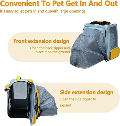 Expandable Pet Backpack, Cat Backpack with Breathable Mesh, Collapsible Soft Cat Travel Bag for Outdoor Hiking, Large Space Dog Backpack(Purple)