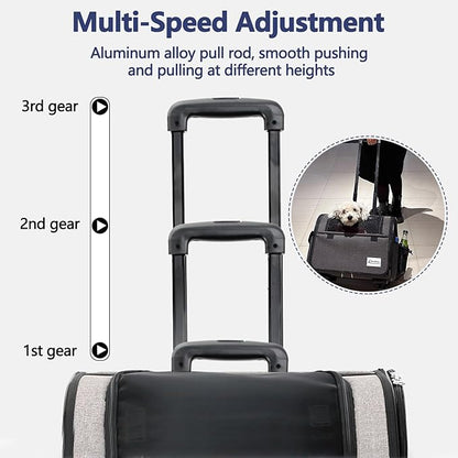 Dog Travel Bag with Removable Rolling Wheels, Airline Approved Pet Carrier, Foldable Cat Bag with Breathable Mesh, Pet Stroller(Black)