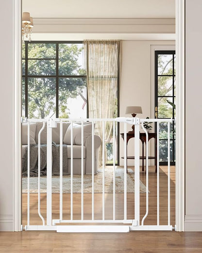 29"-40" Baby Gate for Stairs, Auto Close Stroller Friendly Dog Gate Indoor for Doorways, Pressure Mounted Baby Gate, Easy Walk Through Gate for Children & Pets, White