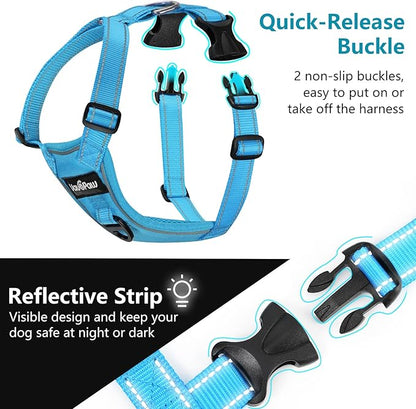 Dog Seat Belt Harness for Car, Dog Car Harness Adjustable Mesh Breathable & Dogs Seatbelt Safety Tether with Elastic Bungee for Small Medium Large Pets(Blue, XL)