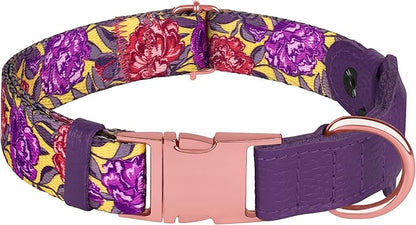 AirTag Dog Collar for Small Medium Large Breed - Adjustable Cute Pattern Dog Collar with Airtag Holder - Soft Leather Tracker GPS Apple Air Tag Pet Collars (X-Large, 20"-25" Neck Fit, Peonies)