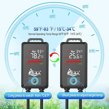 AQQA 1000W Fish Tank Heater 135-258 Gallon Submersible Aquarium Heater Quartz Glass Betta Fish Heater for Aquarium Thermostat Heater for Freshwater and Saltwater (AQ136-1000W for 135-258Gal)