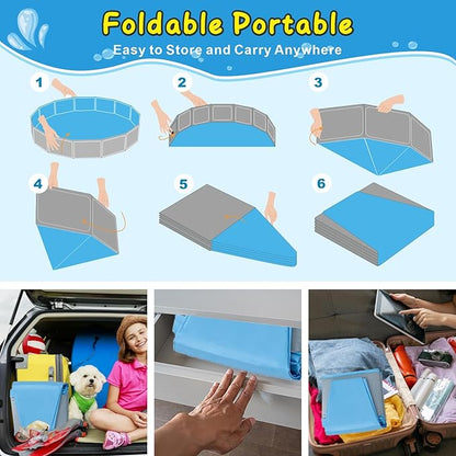 Foldable Dog Pool, 63" Kiddie Pool Hard Plastic, Portable Dog Swimming Pool for Large Dogs, Collapsible Pet Wading Pool & Bath Tub Outdoor Kids Pool Anti-Slip