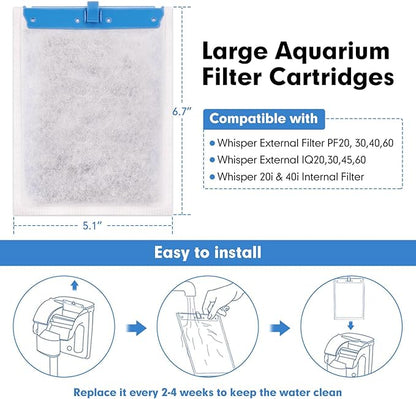 fishkeeper 10 Pack Large Filter Cartridges Compatible with Tetra Whisper Bio-Bag Filters Replacement Filter Cartridges for Whisper Power Filters 20i/40i /IQ20/30/45/60 PF20/30/40/60(Ready to Use)