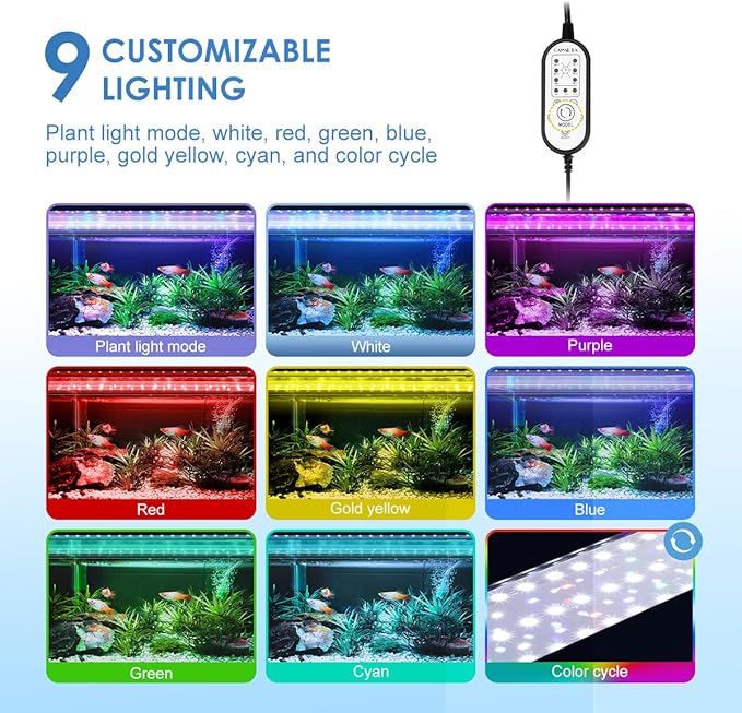 Aquarium Light,22W 24/7 Natural Mode,9 Light Modes(Water Grass Mode & 7 Colors & Cycle),Adjustable Timer and 7 Color Brightness - with Expandable Mounting Bracket for 24~30IN Fish Tank