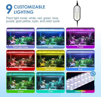 Aquarium Light,18W 24/7 Natural Mode,9 Light Modes(Water Grass Mode & 7 Colors & Cycle),Adjustable Timer and 7 Color Brightness - with Expandable Mounting Bracket for 18~24IN Fish Tank