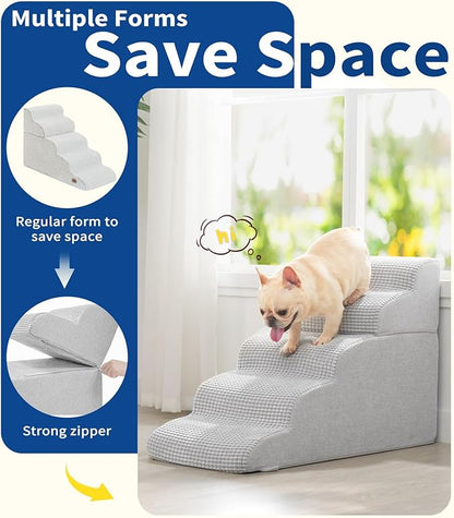 Dog Step for Bed, Dog Stair 5-Step 35D Pet Stair 22.8" H for High Bed or Sofa Non-Slip Balanced Pet Step Indoor, Light Grey