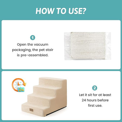 Dog Stairs for Small Dogs, 4 Tier Wider Pet Stairs for Couch and Beds, 17.7" H Non-Slip Dog Steps for Old Cats, Puppy, Small Medium Dogs, 17.7x23.6x17.7 inch, Beige