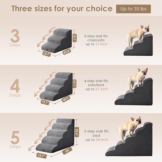 EHEYCIGA Curved Dog Stairs Ramp for High Beds 22.6" H, 5-Step Dog Steps for Small Dogs and Cats, Pet Stairs for High Bed Climbing, Non-Slip Balanced Pet Step Indoor, Grey