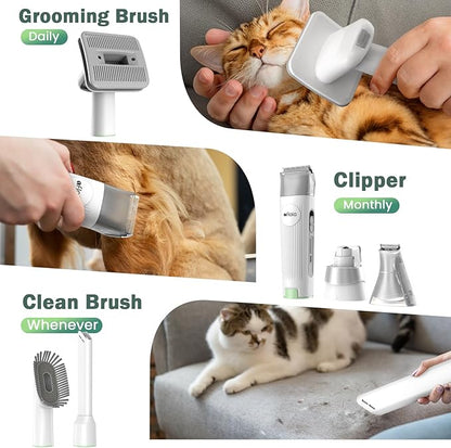 Afloia 6-in-1 Dog Grooming Kit, Pet Grooming Vacuum for Shedding, Dog Hair Vacuum with Clipper Nail Trimmer Grinder, Pet Brush Groomer at Home, Low Noise Cats Hair Remover, 1.5L Dust Cup, Green