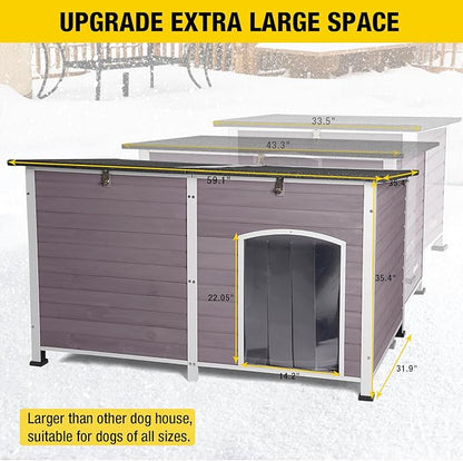 Aivituvin Outdoor Dog House 59" Extra Large Insulated Dog Kennel with Insulation Liner for Winter,All-Around Iron Frame
