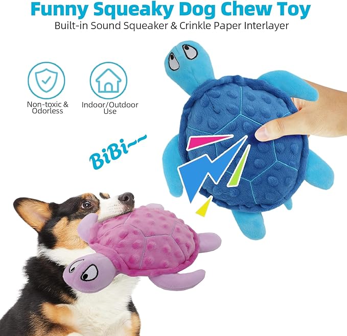 Adpartner Crinkle Dog Toys, 2 Pack Stuffed Turtle Dog Toys Squeaky Plush Dog Toy to Keep Them Busy, Interactive Dog Squeaky Toys for Small to Medium Dogs Teething Training Reduce Boredom