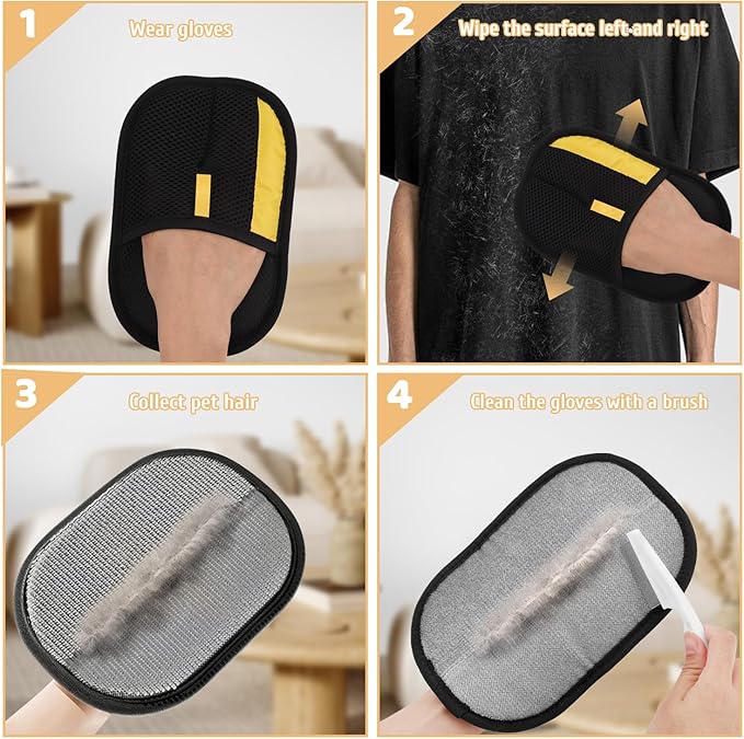 2 Pcs Pet Hair Remover Gloves, Reusable Electrostatic Hair Removal Glove