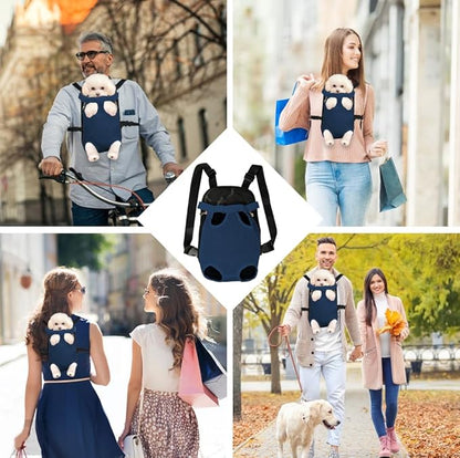 FEimaX Dog Carrier Backpack Pet Legs Out Front Cat Travel Bag, Adjustable Puppy Backpacks Carriers Hands-Free for Small Medium Dogs Cats Hiking Traveling Camping Daily Walking (X-Large, Navy)