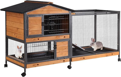AIVITUVIN Rabbit Hutch Indoor with Metal Frame Rabbit Cage with Pull Out Tray No Leakage Bunny Cage with Wheel Guinea Pig Cage