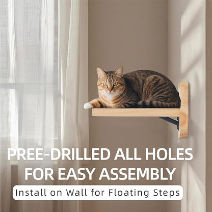 ESPETS Natural Solid Wood Cat Wall Floating Steps Set of 3 - Wall Mounted Wooden Cat Climbing Shelves and Perches, Kittty Stairs Ladder - Easy Install, Holds up 30lbs