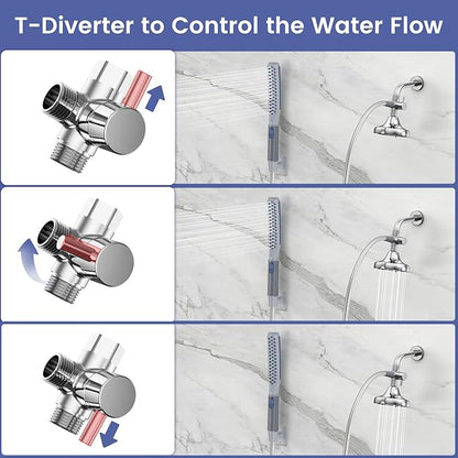 Dog Shower Attachment, Dog Shower With Metal Diverter, Pet Shower Attachment for Fast and Easy Dog Bathing, 3 Spray Modes One-Button Switch 8-Foot Hose For Indoor and Outdoor