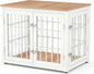 32 Inch Heavy Duty Dog Crate Furniture for Medium and Small Dogs, Decorative Pet House End Table, Wooden Cage Kennel Furniture Indoor, Natural and White