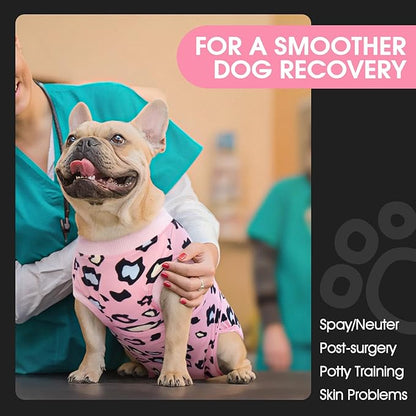 FUAMEY Recovery Suit for Dogs After Surgery,Soft Breathable Dog Bodysuit E-Collar & Cone Alternative Surgical Suit,Male Female Dog Neuter Spay Suits Anti Licking Wounds Onesie Pink Leopard S
