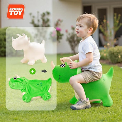 EVERICH TOY Bouncy Horse Dinosaur Toys, Inflatable Bouncing Animal Hopping Toys, Outdoor Indoor Ride on Bouncer, Boys Girls Birthday Gift for 18 Month 2 3 4 5 6 Year Old Kid- Plush Dinosaur Toy