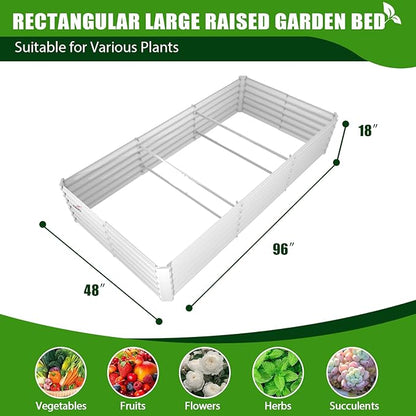 A ANLEOLIFE 8X4X1.5 ft Galvanized Raised Garden Bed, Rectangle Above Ground Modular Metal Planter Boxes Outdoor for Vegetables Flowers Herbs, Anti-Rust & Easy-Setup, Antique White