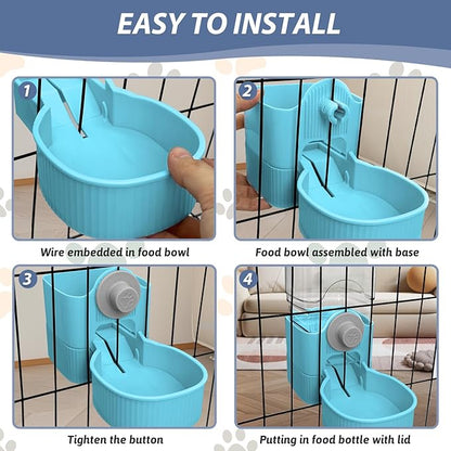 Fhiny Rabbit Food & Water Dispenser, Large Capacity Gravity Guinea Pig Feeder and Waterer Set for Cage Hanging Automatic Bunny Feeder for Bunny Guinea Pig Chinchilla Ferret Cat Puppy