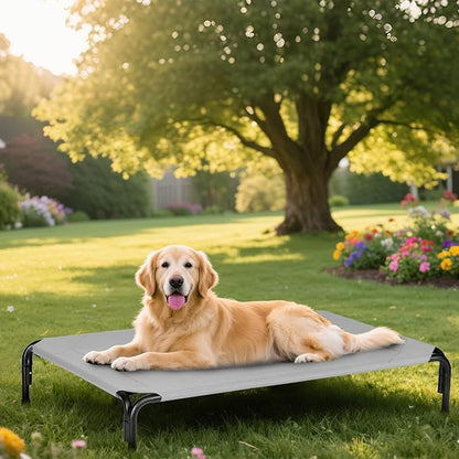 Elevated Dog Bed for Outdoor, XXXL Raised Dogs Cot with Washable Mesh, Cooling Pet Beds Chew Proof Dog Hammock, Metal Frame Lifted Platform for Training Outside Camping, 59 inch Grey