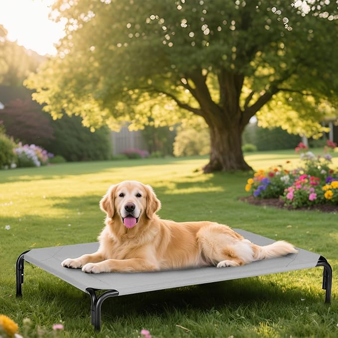 Elevated Dog Bed for Outdoor, XXL Raised Dog Cot Indestructible with Washable Mesh, Cooling Summer Pet Cot Chew Proof for Outside Camping Travel, 51 inch Grey