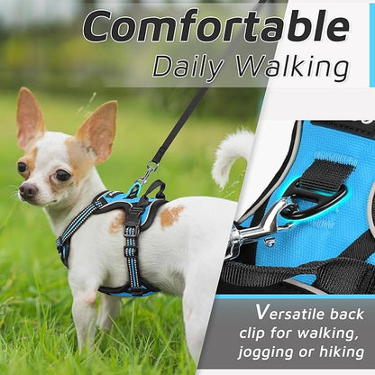 Eagloo Small Dog Harness No Pull, Service Vest with Reflective Strips and Control Handle, Adjustable and Comfortable for Walking, No Choke Pet Harness with 2 Metal Rings, Sky Blue, XS