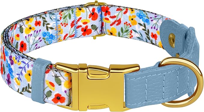 AirTag Dog Collar for Small Medium Large Breed - Adjustable Cute Pattern Dog Collar with Airtag Holder - Soft Leather Tracker GPS Apple Air Tag Pet Collars (X-Large, 20"-25" Neck Fit, Floral)