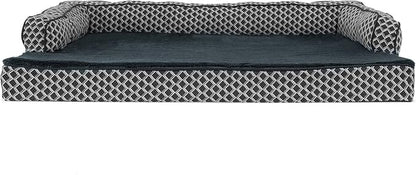 Furhaven Memory Foam Dog Bed for Large Dogs w/ Removable Bolsters & Washable Cover, For Dogs Up to 95 lbs - Plush & Woven Decor Comfy Couch Sofa - Diamond Gray, Jumbo/XL