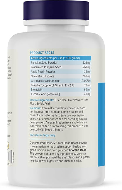 Glandex Dog Fiber Supplement Powder for Anal Glands with Pumpkin, Digestive Enzymes & Probiotics - Vet Recommended (Regular or Advanced Strength) - Boot The Scoot (5.5oz Powder, Beef Liver)