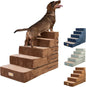 All-in-One Adjustable Dog Stairs – 5-Step Premium Pet Ramp for Small to Large Dogs – Sturdy, Non-Slip & Versatile for Beds, Sofas & More - Soft Cover, Modern Design (Brown)
