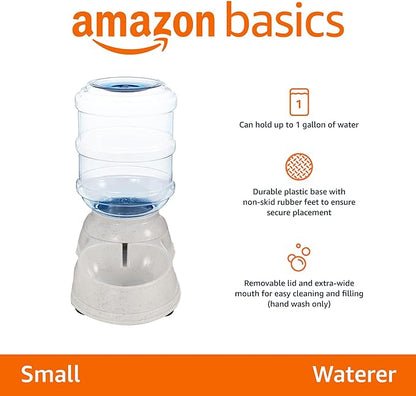 Amazon Basics Gravity Pet Water Dispenser for Cat, Dog, 1 gallon Capacity, Small, Gray