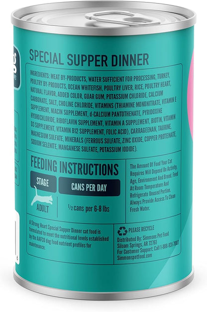 A Strong Heart Canned Wet Cat Food, Special Supper Dinner - 13.2 oz Cans (Pack of 12), Made in The USA with Real Turkey & Fish