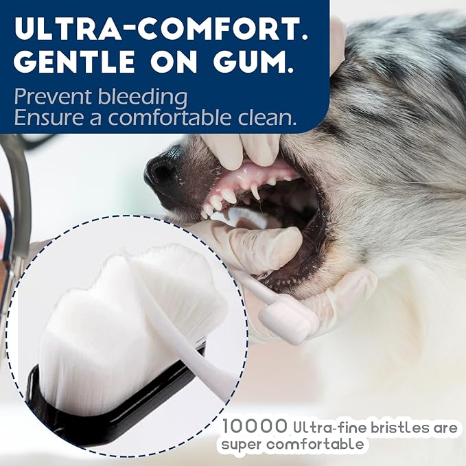 Dog Toothbrush Kit 4 Pack, 10,000 Ultra-Soft Bristles, Dog Tooth Brush for Medium to Large Dogs & Cats, Pet Tooth Brushing Kit for Easy Dental Cleaning, 2 Green Wave Head & 2 White Flat Head