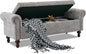 58.1'' Storage Bench Upholstered Chenille End of Bedroom Bed Bench Ottoman with Tufted Cushioned Rolled Arm Large Storage Space for Reading Living Room Entryway, Light Grey