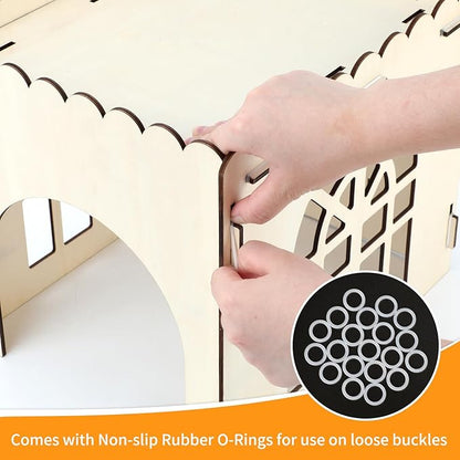 Extra Large Bunny Castle Hideout, Wooden Bunny House and Hideouts Detachable Rabbits Hideaway, Indoor Rabbit Castles Sturdy Small Animal Play Hideaway Hut for Rabbits, Guinea Pigs, Chinchillas