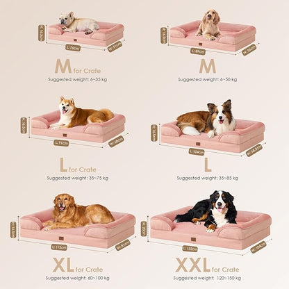 EHEYCIGA Orthopedic Dog Beds for Large Dogs, Waterproof Memory Foam Large Dog Bed with Sides, Non-Slip Bottom and Egg-Crate Foam Pet Couch Bed with Washable Removable Cover, Dusty Pink