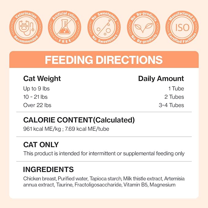 Dr.by Cat Liver Guard Squeezable Liver Supplement for Cats Feline Hepatic Support with Milk Thistle, Artemisia annua(SPB-201), Taurine lickable Formula Individually Packaged