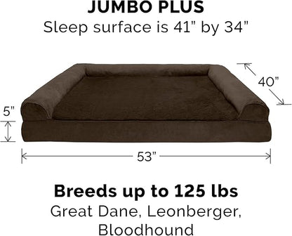 Furhaven Orthopedic Dog Bed for Large Dogs w/ Removable Bolsters & Washable Cover, For Dogs Up to 125 lbs - Plush & Suede Sofa - Espresso, Jumbo Plus/XXL