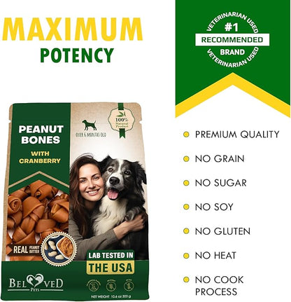 Dog Treats Peanut Butter Bones with Cranberry & Rawhide Free Chew 11 Oz - Pet Natural Mini & Big Snacks Healthy Collagen & Bulk Best Chews for Small & Large Dogs - Made for USA (Peanut Butter)